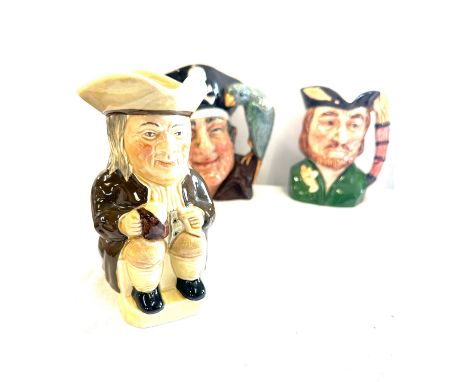 Selection of 5 vintage Toby/ Character jugs includes Long John Silver, musical jug etc 