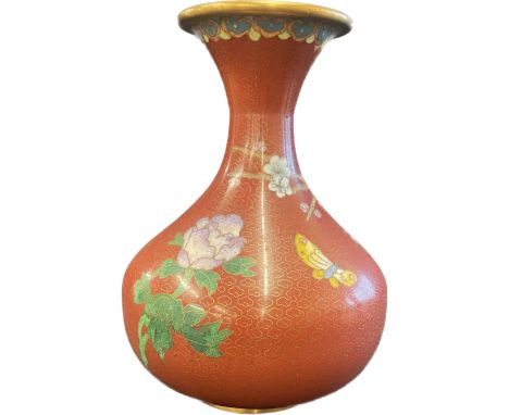 Vintage Cloisonne vase with flower design, height approx 9 inches 