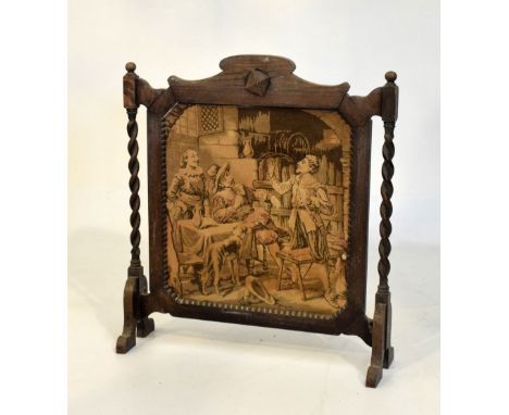 Oak firescreen with machine-made tapestry panel  