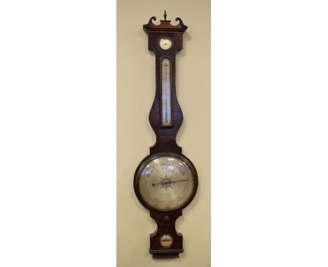 19th Century mahogany wheel barometer, having alcohol thermometer and hygrometer, inscribed 'Aiano, Northgate, Canterbury', 1