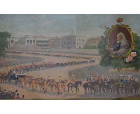 Queen Victoria Interest - Print of the Diamond Jubilee procession, June 22nd 1897, 103cm x 68cm, framed, together with four o