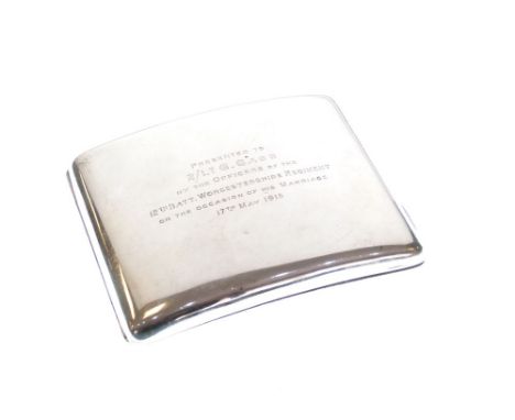 George V silver cigarette case, Birmingham 1913, with dedication inscription dated 1915 'Presented to 2/Lt. G. Gass by the Of