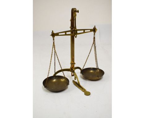 Set of early 20th Century brass scales, Degrave &amp; Co London, 52cm high  