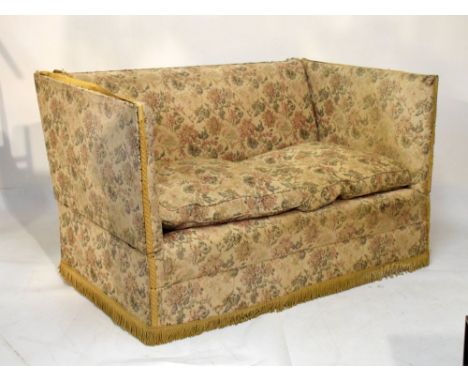 Vintage Knole settee with drop arms, upholstered in floral tapestry-style fabric, 154cm wide  