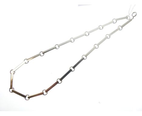 Silver Modernist-style necklace of eighteen rectangular box-section links, 72.3g approx  