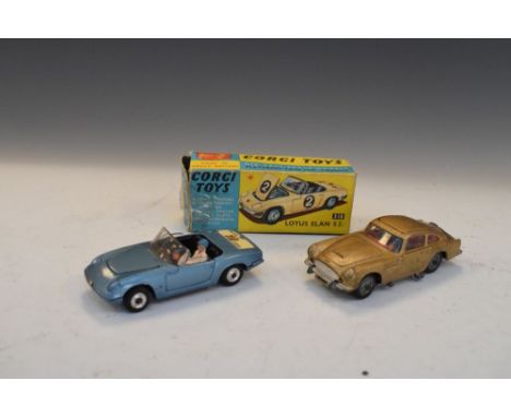 Two vintage Corgi Toys die-cast model vehicles comprising James Bond Aston Martin DB5, and boxed 318 Lotus Elan S24  