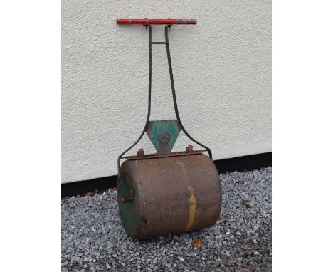 Vintage green-painted iron garden lawn roller  