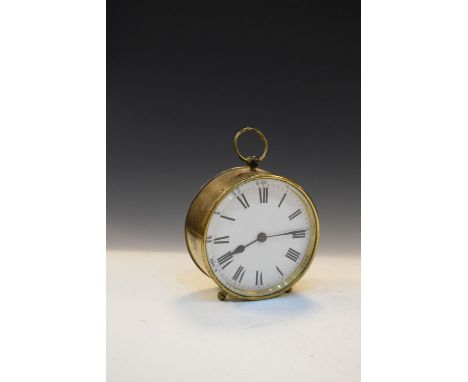 Early 20th Century brass drum-head mantel clock, with French timepiece movement, 13.5cm diameter  