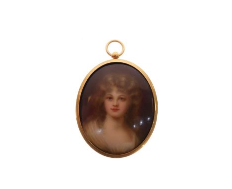 Late 19th Century oval portrait miniature on porcelain, 5.8cm high  