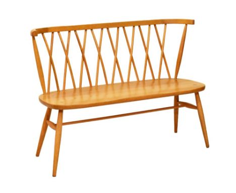 Ercol - Light oak stickback bench, 117cm wide  