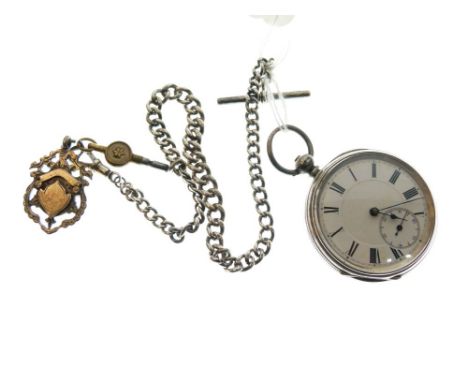 Late Victorian silver open-faced pocket watch, anonymous, white Roman dial with subsidiary at VI, case hallmarked Birmingham 