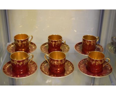 Set of six Crown Devon porcelain coffee cans with gilt interiors, and six matching saucers (12)  