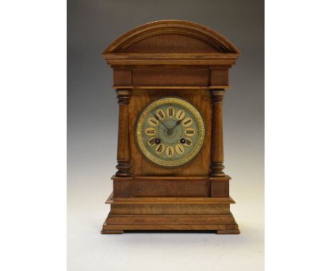 Late 19th Century walnut mantel clock, with Aesthetic-style Roman dial and two-train movement, outside countwheel-striking on