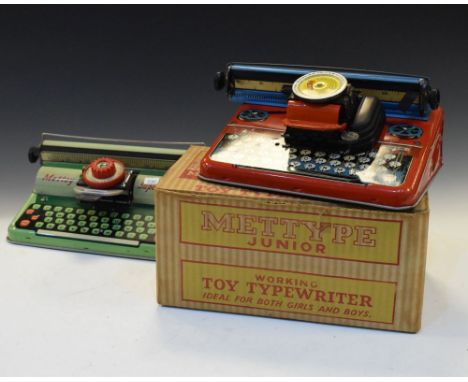 Vintage 1950's Mettoy Supertype tin plate typewriter, together with box, tinplate Mettype Junior tin plate typewriter  