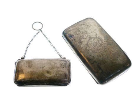 Late Victorian silver cigar case, shaped for the hip, Birmingham 1898, together with an Edward VII silver purse, Birmingham 1