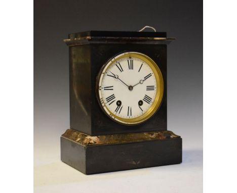 Late 19th Century slate and marble mantel clock having Roman white enamel dial, the case with incised decoration, 31.5cm high
