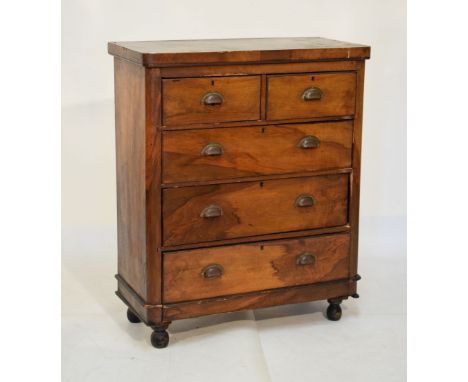 Victorian walnut chest of two short over three long drawers having brass cup handles, 94cm wide  