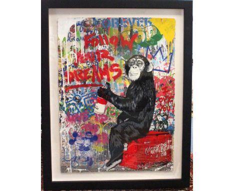 Mr Brainwash - 'Everyday life" A silkscreen and mixed media on paper glass panel to verso showing artist's signature, drawn c
