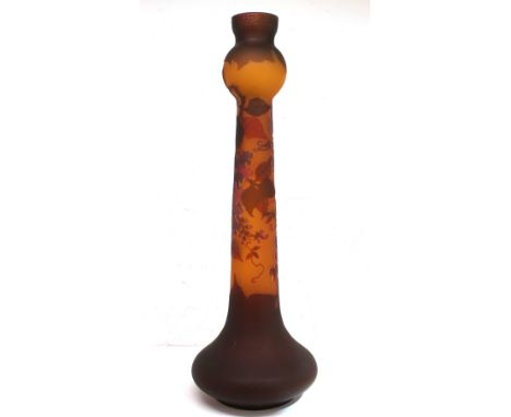 Galle style vase with leaf and flower decoration to the body. Height approx 74cm.