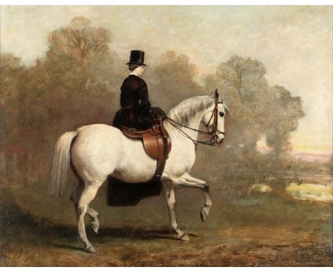 English School (19th century)Portrait of a lady riding a white horseoil on canvas  63.5 x 77.5cm (25 x 30 1/2in).For further 