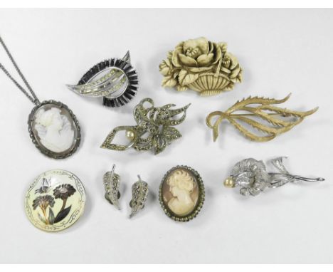 COSTUME JEWELLERY. Including cameos, marcasite, enamel etc.