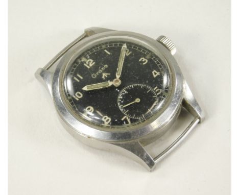 GRANA MILITARY WATCH.A gentleman's rare stainless steel cased British Military Grana wristwatch, the black dial with luminous
