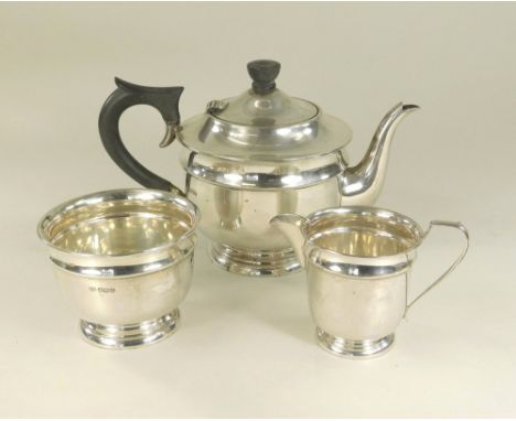 TEA SERVICE. A 1930's three piece silver tea service. Sheffield 1937/38. Approx 21½oz.