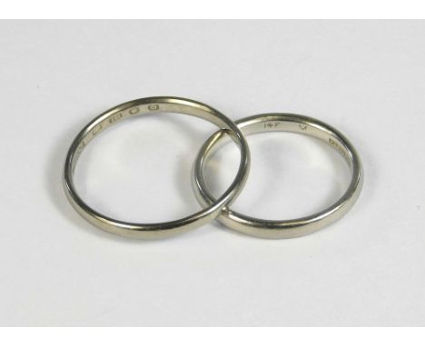 WEDDING BANDS. An 18ct. white gold wedding band (S/T) &amp; a platinum band. (K).