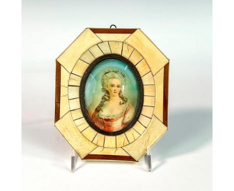 Exquisite signed miniature portrait of a lovely young woman in a rose colored gown.Richard Cosway was a leading English portr