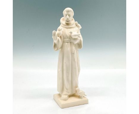 Figure of Saint Francis holding two birds with one bird on his shoulder and one at his feet. Hummel Western Germany backstamp