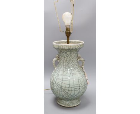 A 19th century Chinese crackle glaze vase converted to a lamp height 39.5cm excl. fittings