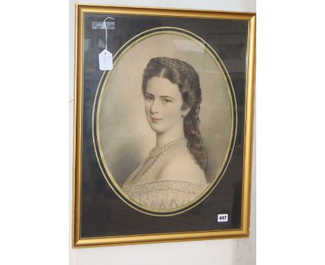 English School c.1900, watercolour and pencil, Portrait of a lady wearing a pearl necklace, 50 x 38cm