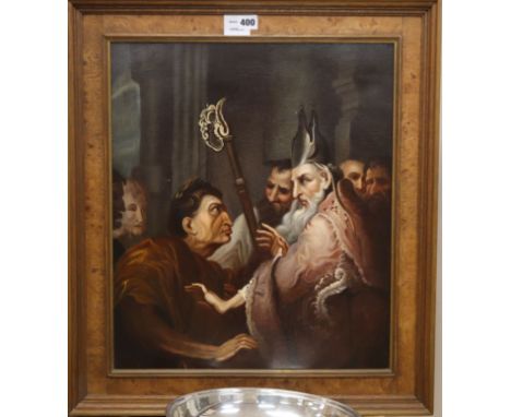 Old Master, oil on canvas, A Bishop with a crozier and figures, 51 x 44cm