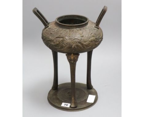 A Japanese tripod incense burner