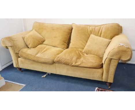 A large gold chenille sofa by Duresta W.220cm