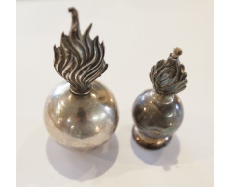 SILVER MESS 'GRENADE' LIGHTER etc. The larger of the two just over 4" high, with HM for Birmingham 1914. Engraved on the fron
