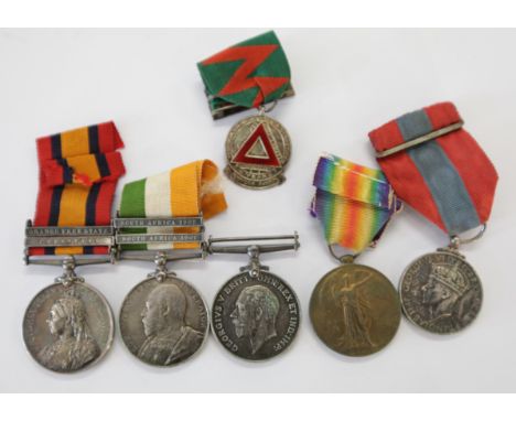 A BOER WAR-GT WAR QUEENS-SLI GROUP OF SIX MEDALS. A Queens South Africa medal with two bars, Transvaal &amp; Orange Free Stat