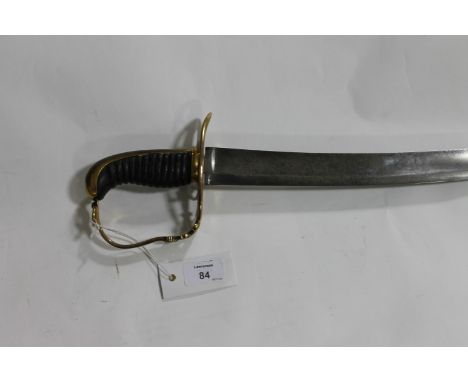 AN 1803 PATTERN OFFICERS SWORD. An 1803 pattern officers sword with gilt plain pommel hilt and shaped grip. 28" single-edged 