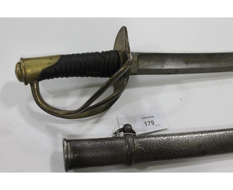 A FRENCH 19thC LIGHT CAVALRY SWORD &amp; SCABBARD. An 1822 pattern French Light Cavalry Troopers sword with 36" curved single