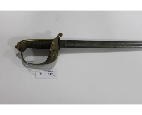 A NAVAL OFFICERS SWORD. A J W Shrubshall supplied naval officers sword, Naval Outfitters, Sheerness on Sea. With both Imperia