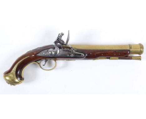 AN R WILSON FLINTLOCK PISTOL. A brass barrelled Flintlock Blunderbuss pistol, by Richard Wilson of London. Shown as working b