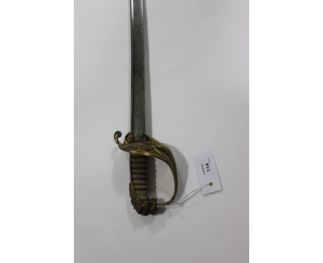 A PIPE BACK NAVAL OFFICERS SWORD. A Pipe-back naval officers sword, with a crown and anchor in the hilt. The blade of 30" len