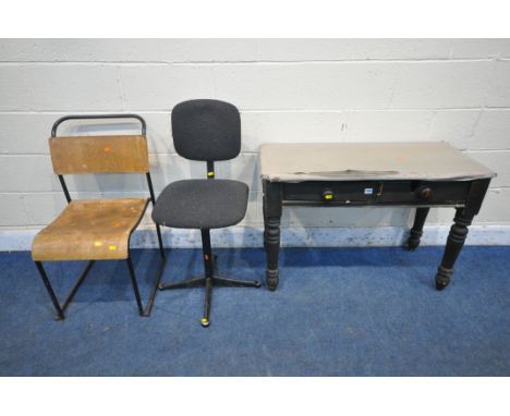 TWO 19TH CENTURY PINE SIDE TABLES, one with two frieze drawers, on turned legs,  width 100cm x depth 45cm x height 70cm, the 