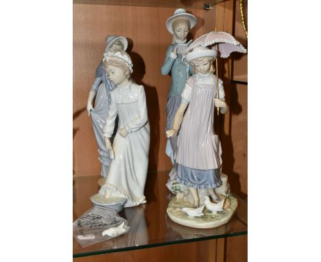 FOUR LLADRO AND NAO FIGURES, comprising two Lladro figures: Reading no 5000, sculptor Francisco Catala, issued 1978-2002, hei