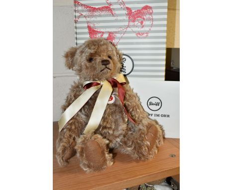 A BOXED LIMITED EDITION STEIFF BRITISH COLLECTORS' TEDDY BEAR 2022, with a caramel mohair 'fur', gold coloured ear button and