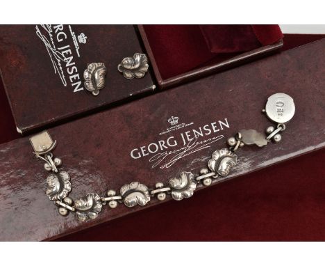 A 'GEORG JENSEN' BRACELET AND EARRINGS, moonlight grapes bracelet, design 96, fitted with a circular push pin clasp, approxim