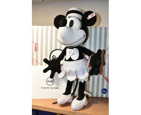 A BOXED LIMITED EDITION STEIFF DISNEY MINNIE MOUSE 'STEAMBOAT WILLIE', with gold coloured ear button and white label 354649, 