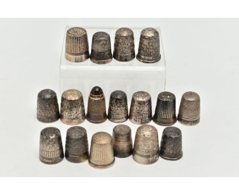 ASSORTED THIMBLES, to include five silver thimbles, hallmarked 'Charles Horner' Chester, nine white metal thimbles stamped ma