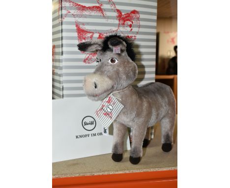 A BOXED LIMITED EDITION STEIFF 'DONKEY FROM SHREK', with grey mohair and cotton 'hair', gold coloured ear button and white la