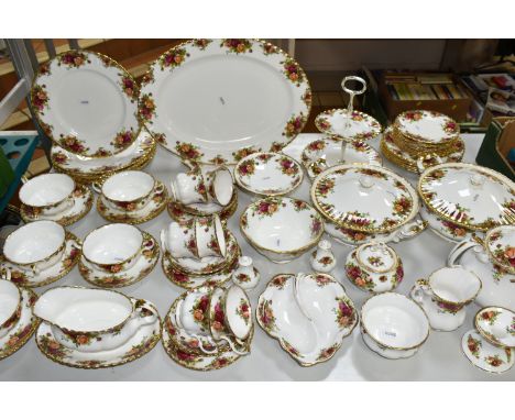 ROYAL ALBERT 'OLD COUNTRY ROSES' TEA AND DINNER WARES, comprising six cups and saucers - one cup cracked, six dinner plates -